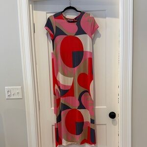 Chico's Red and Pink Abstract Maxi Dress